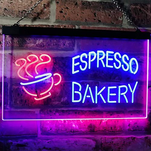 Coffee Espresso Bakery Coffee Dual LED Neon Light Sign